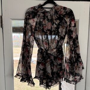 Floral Black Sheer Romper